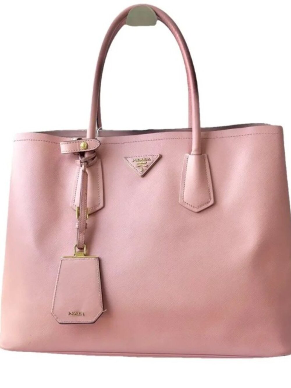 Prada Saffiano Cuir Double Bag Medium Blush Pink with Gold Hardware